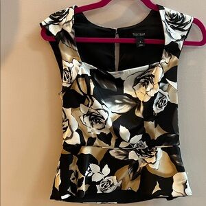 White House Black Market Black and Gold Floral Blouse